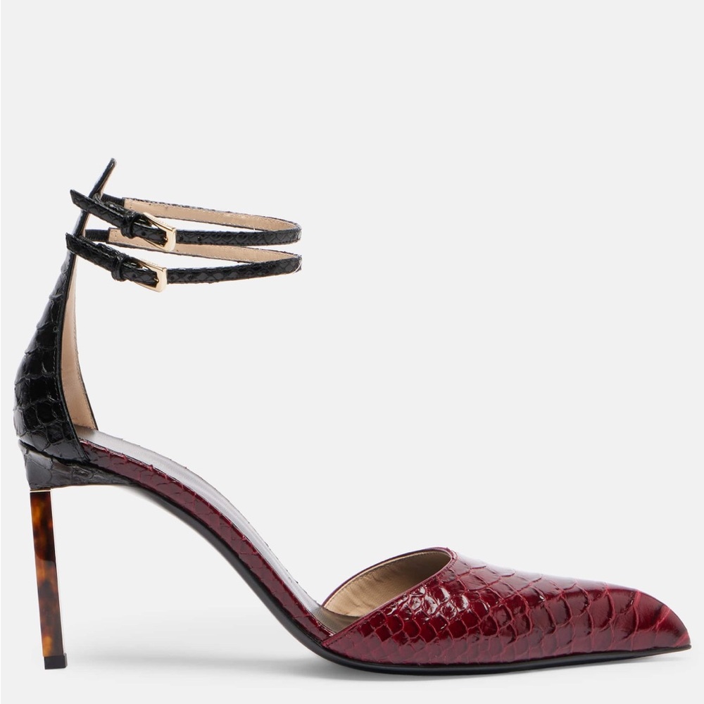 Tom Ford burgundy python calfskin pointed-toe pumps with 90mm tortoise stiletto - Picture 3 of 4